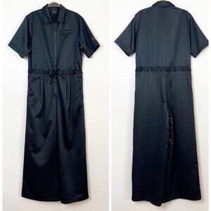 JORDAN Women's Size L Black (Her)itage Short Sleeve Wide Leg Satin Flight Suit